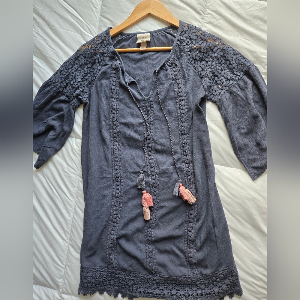 Knox Rose Gray Dress with Pink Tassels